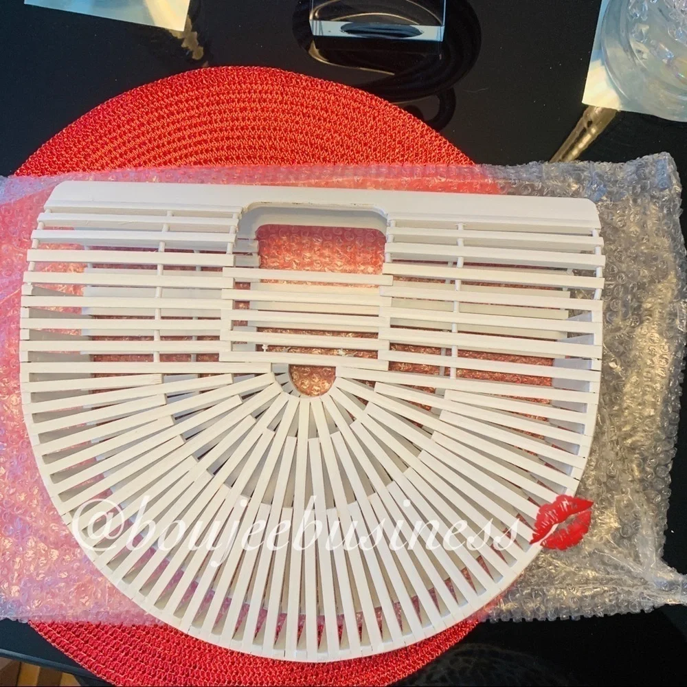 White Handmade Bamboo Ark Clutch Handbag Tote